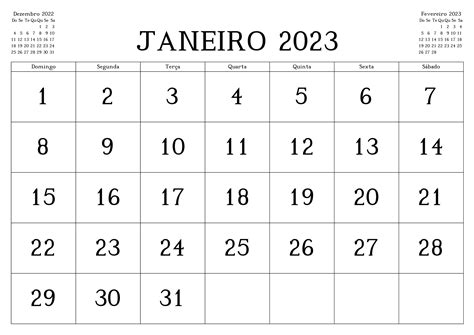 calendário janeiro 2023